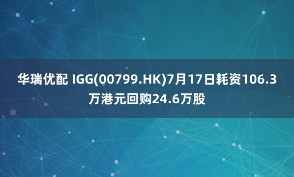 华瑞优配 IGG(00799.HK)7月17日耗资106.3万港元回购24.6万股